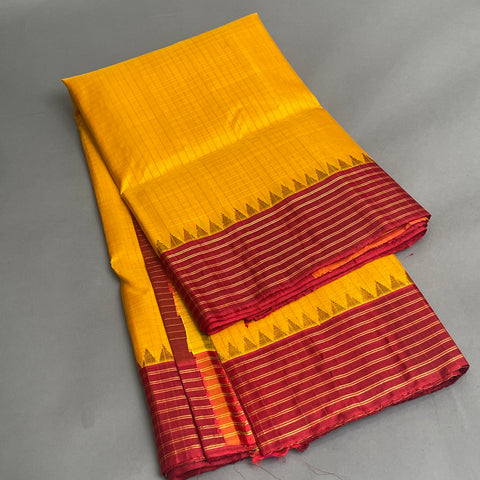 Gadwal Saree- mustard and Maroon W/ Gold Zari (Attached Blouse Material)