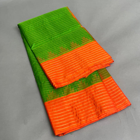 Gadwal Saree- Green and Orange W/ Gold Zari (Attached Blouse Material)