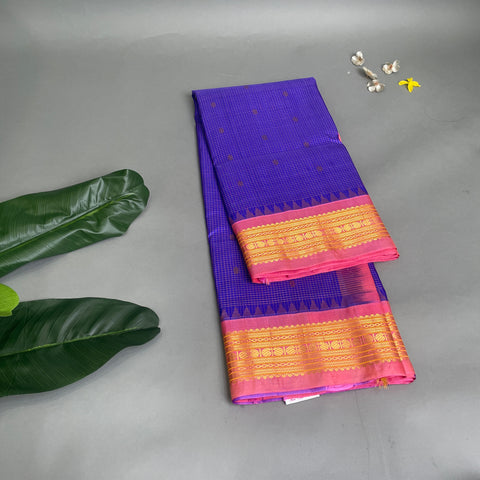 Gadwal Saree- Purple and Peach W/ Gold Zari (Attached Blouse Material)