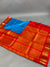 Gadwal Saree- Blue and Red checked pattern W/ Gold Zari (Attached Blouse Material)