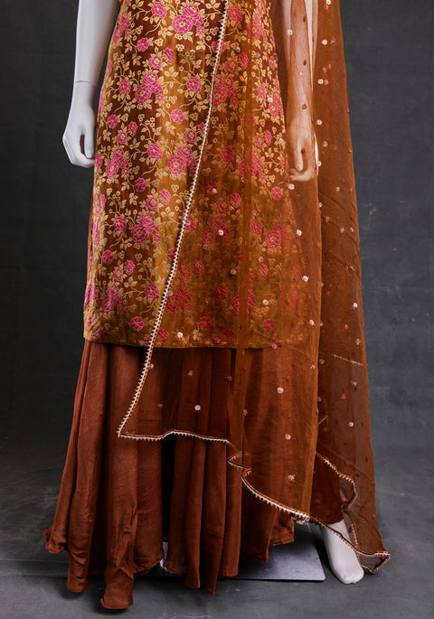 Brown  kurta,skirt palazzo with duppata
