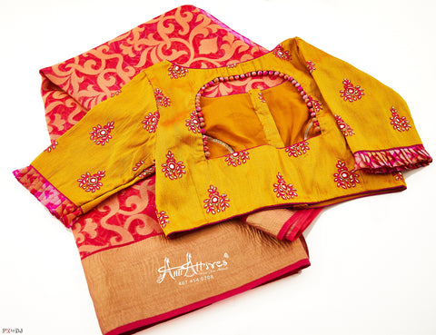 Pink Banarasi Saree In Georgette With Weaved geometricJaal With Designer Blouse