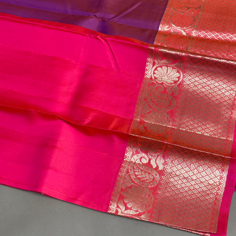Venkatgiri Saree- Purple and Pink W/ Gold & Silver Zari (Attached Blouse Material)