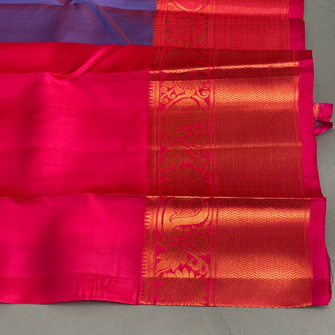 Venkatgiri Saree- Violet and Pink  W/ Gold and silver Zari (Attached Blouse Material)