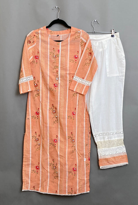 Peach and white Kurta & Pant Set