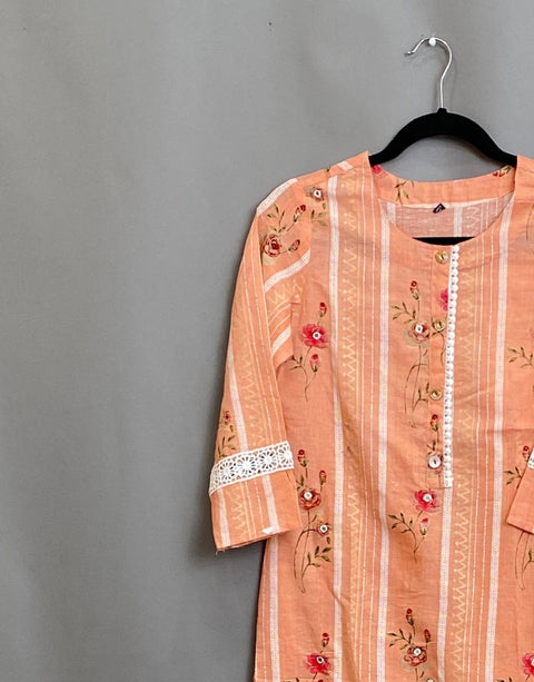 Peach and white Kurta & Pant Set