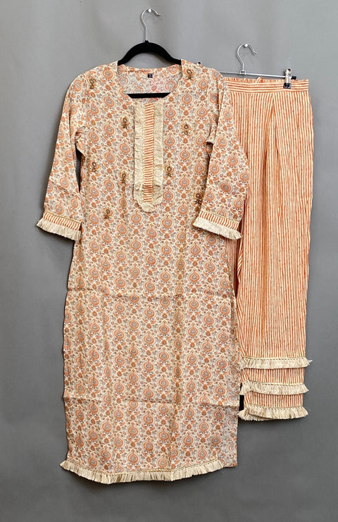Dark Peach and white Kurta & Pant Set