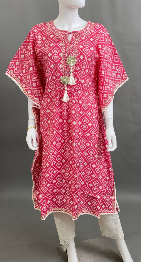 Pink and White Kaftan Kurta & Pant Set