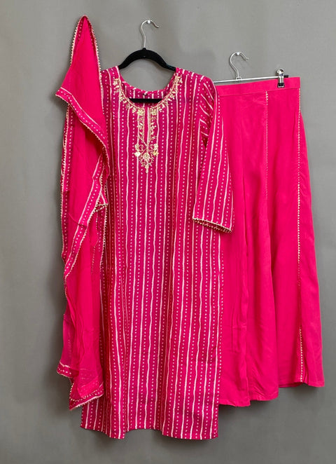 Rani Pink w/ Palazzo style pant, Kurta & Dupatta set