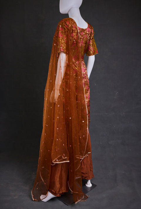 Brown  kurta,skirt palazzo with duppata