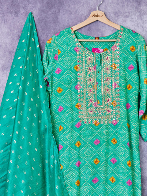 Green Kurta, Pants and Dupatta set