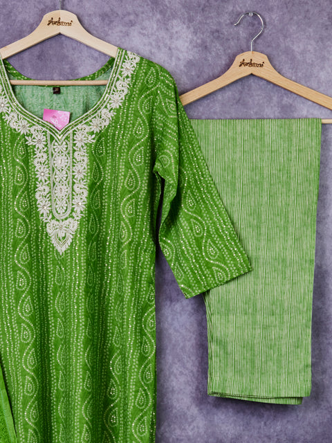 Green Kurta, Pants and Dupatta set