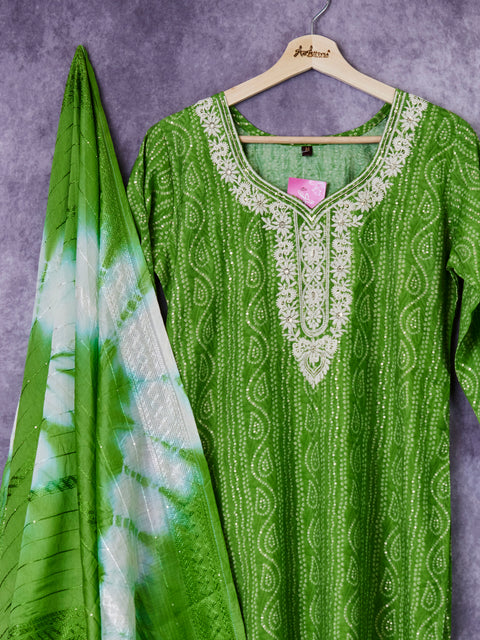 Green Kurta, Pants and Dupatta set