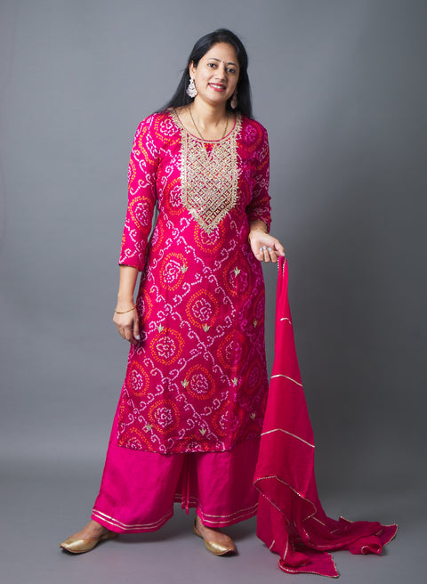 Rani Pink Kurta, Pant and Dupatta set