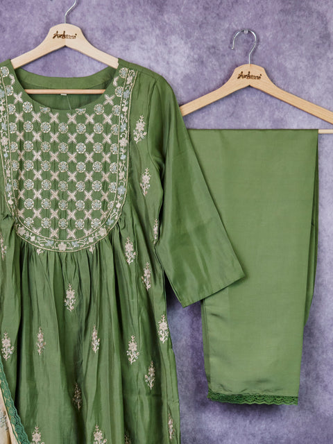Green Kurta, Pants and Dupatta set