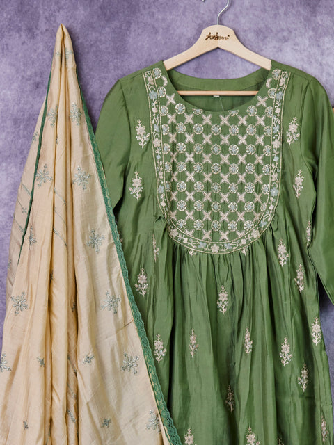 Green Kurta, Pants and Dupatta set