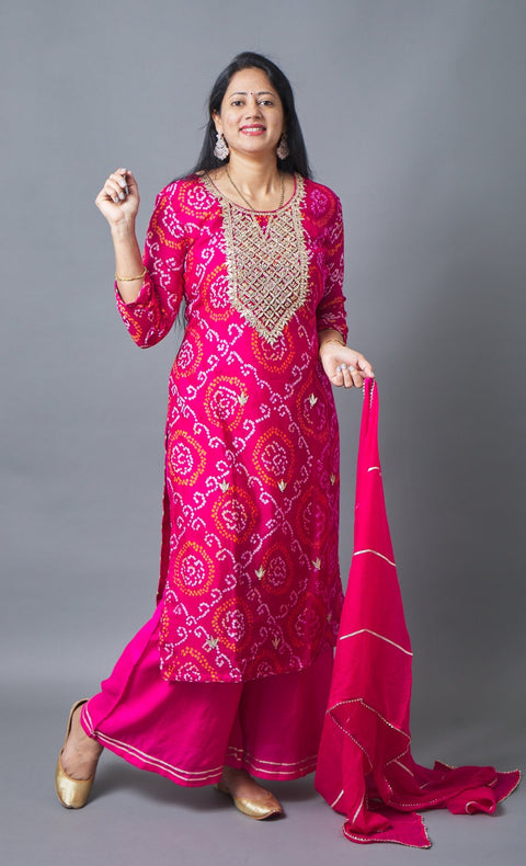 Rani Pink Kurta, Pant and Dupatta set