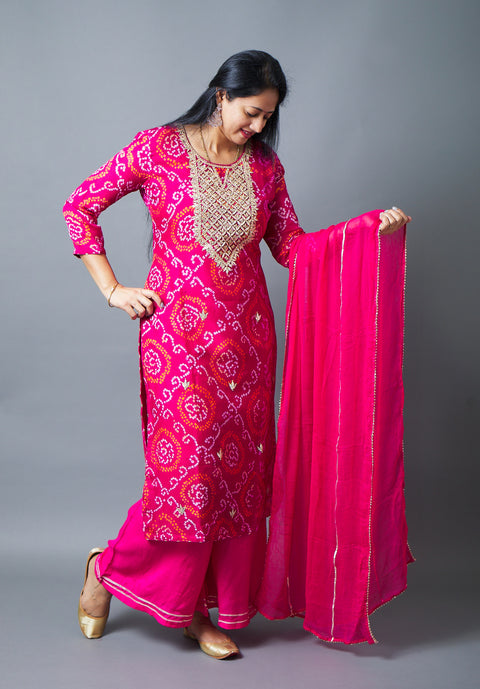 Rani Pink Kurta, Pant and Dupatta set
