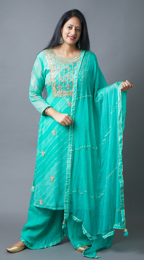 Blue Kurta, Pant and Dupatta set