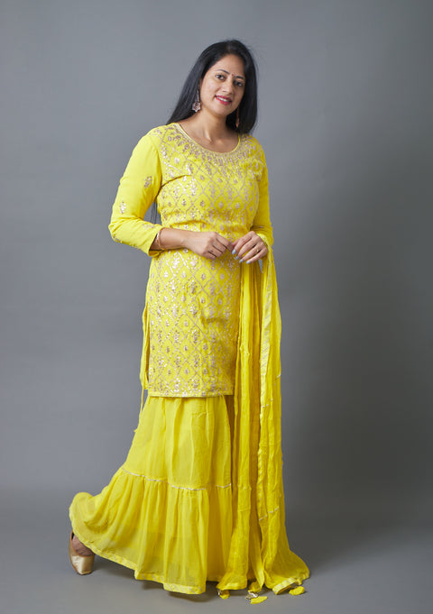 Yellow Kurta, Pant and Dupatta set