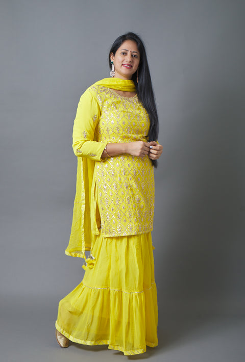 Yellow Kurta, Pant and Dupatta set