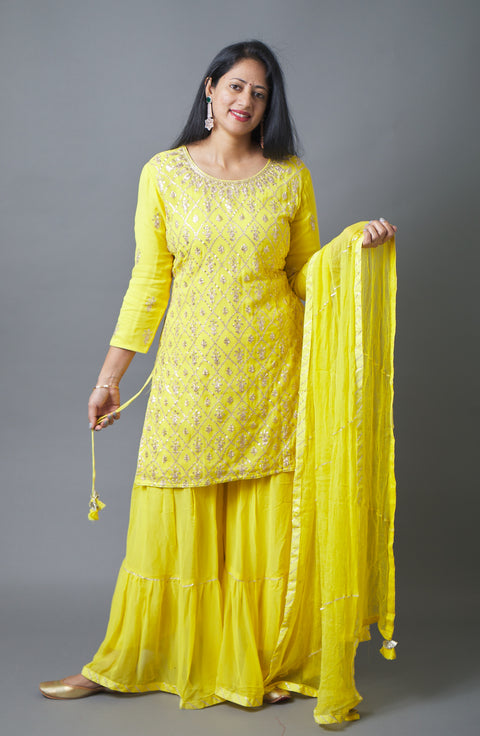 Yellow Kurta, Pant and Dupatta set
