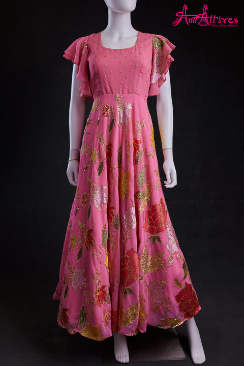 Pink Georgette Gown with all over Sequence