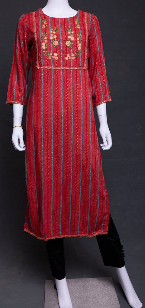 Red Print Straight Kurti