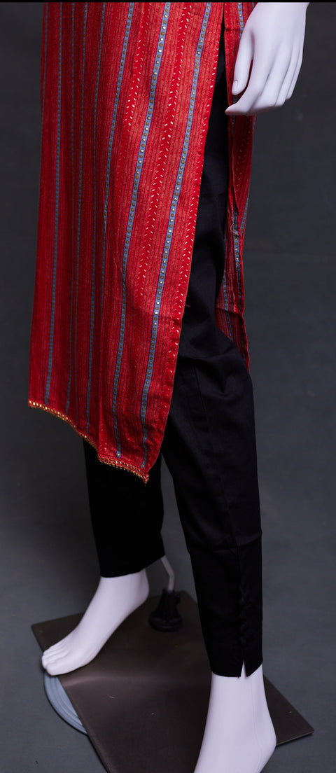 Red Print Straight Kurti