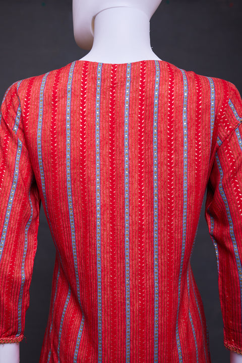 Red Print Straight Kurti