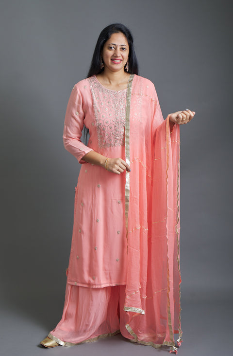 Peach Kurta, Pant and Dupatta set