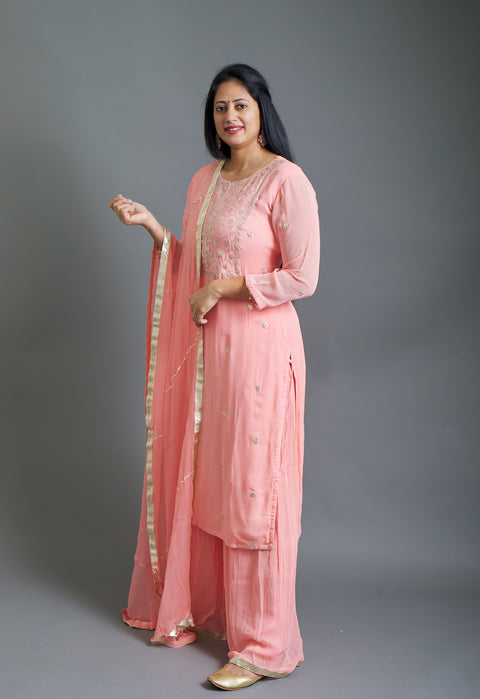 Peach Kurta, Pant and Dupatta set