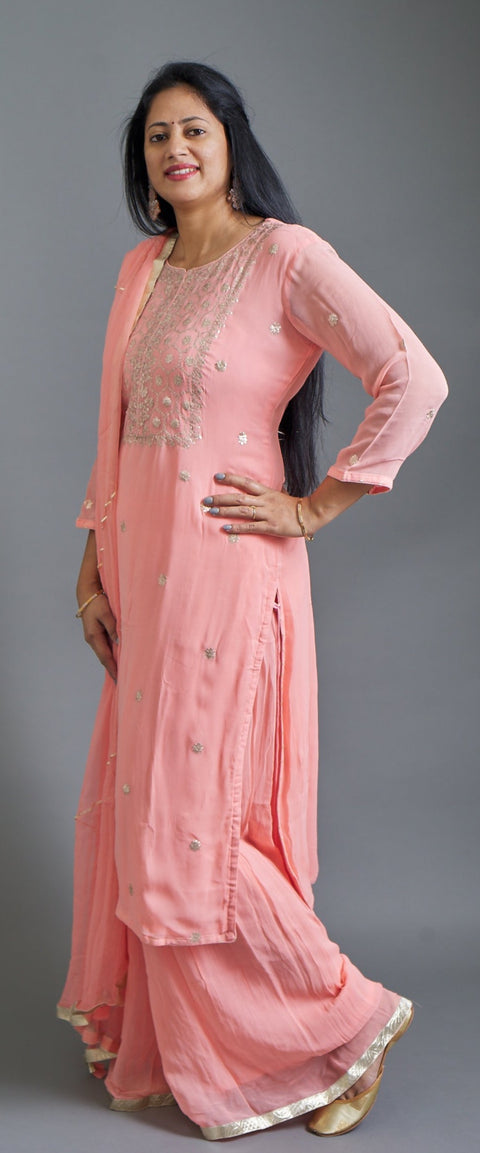 Peach Kurta, Pant and Dupatta set