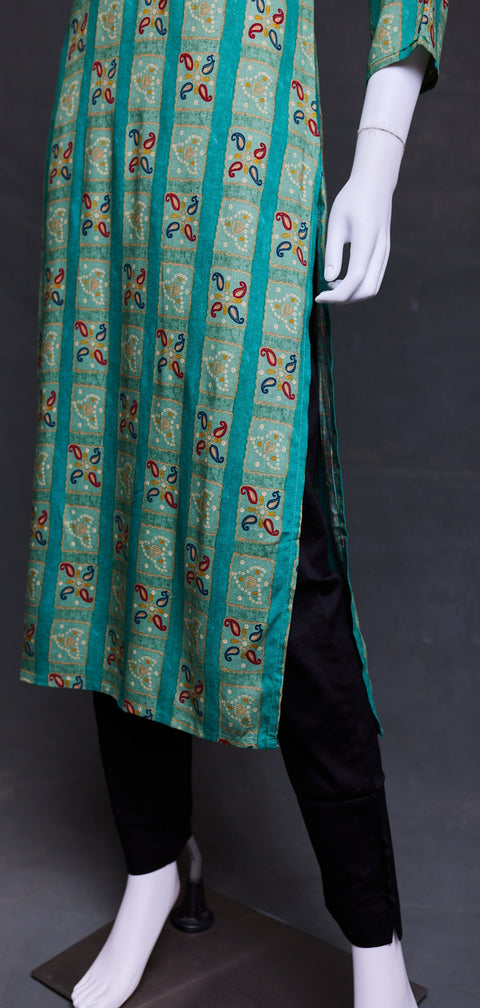 Teal Straight Kurti with Embriodery design