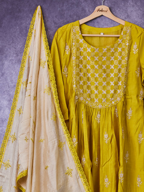 Yellow Kurta, Pants and Dupatta set