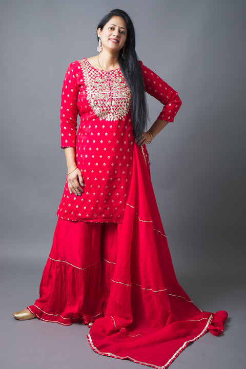 Red Kurta, Pant and Dupatta set