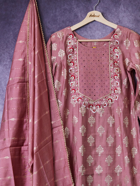 Onion Pink Kurta, Pants and Dupatta set