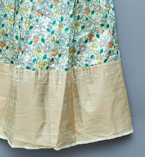 Lemon Green and Orange Kids Lehengas