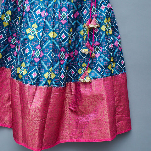 Blue and Pink Patola print Kids Lehengas