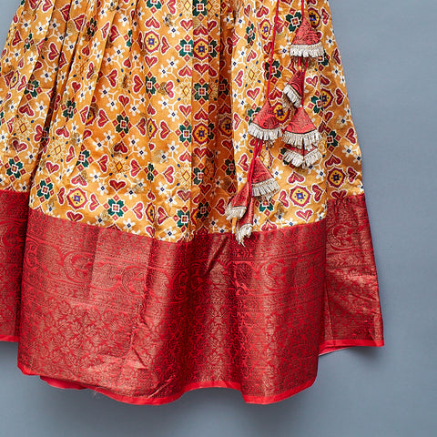 Red and Mustard Patola print Kids Lehangas