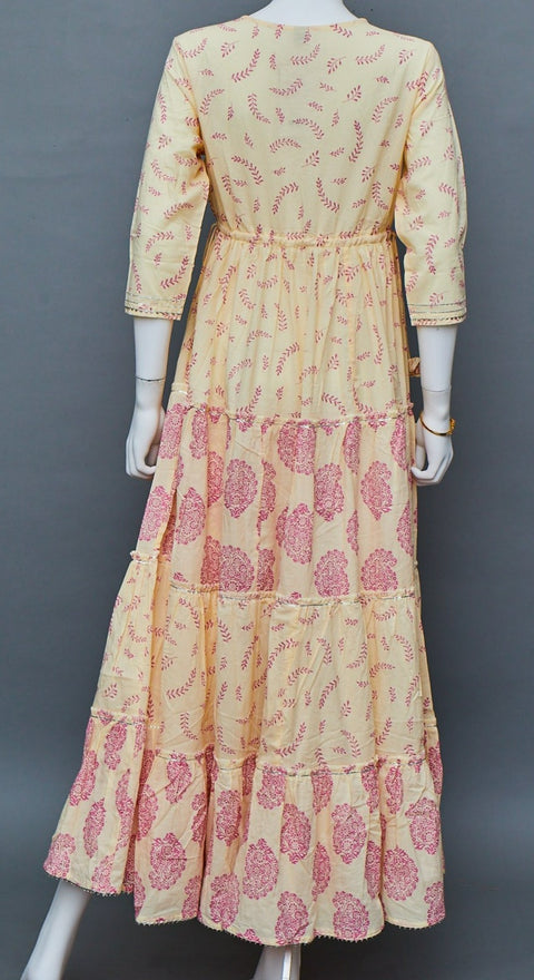 Yellow Pink  A-Line Kurti