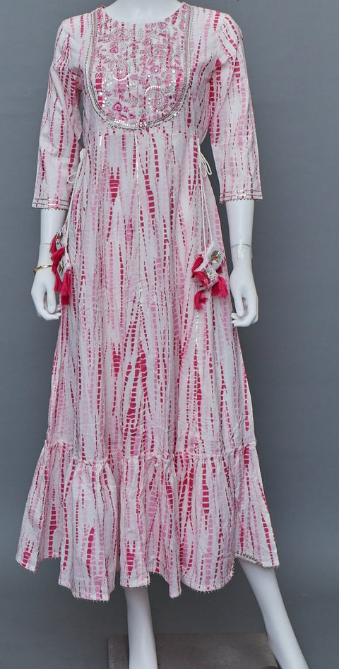 Pink White A-Line Kurti