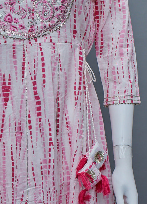 Pink White A-Line Kurti