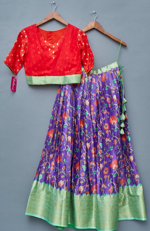 Green, Violet and Red Crop Top Lehenga