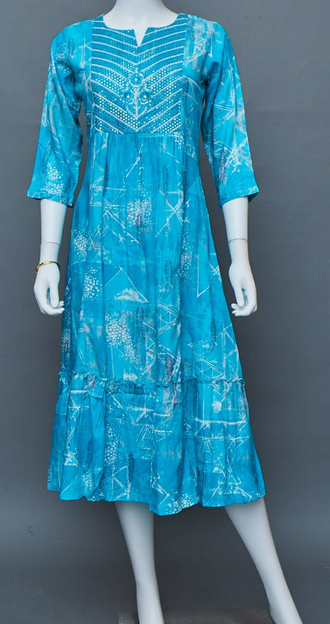 Blue White A-Line Kurti