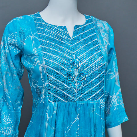 Blue White A-Line Kurti
