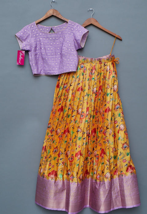 Lavender and Yellow Crop Top Lehenga