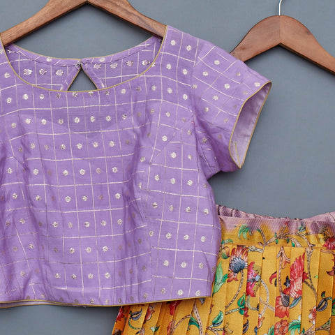 Lavender and Yellow Crop Top Lehenga