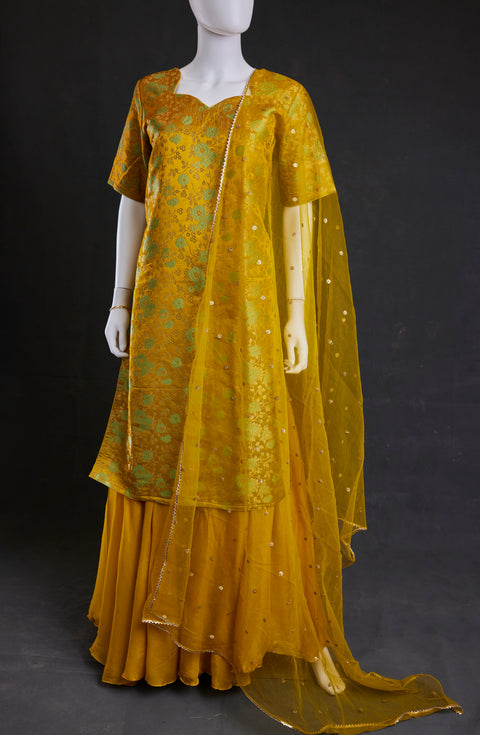 Yellow  kurta,skirt palazzo with duppata