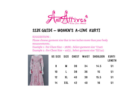 Pink White A-Line Kurti